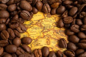 a group of coffee beans on a map